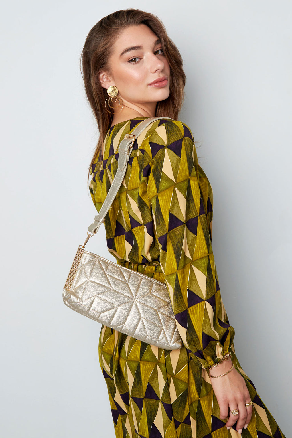 Stitched clutch Gold Color hardware - copper