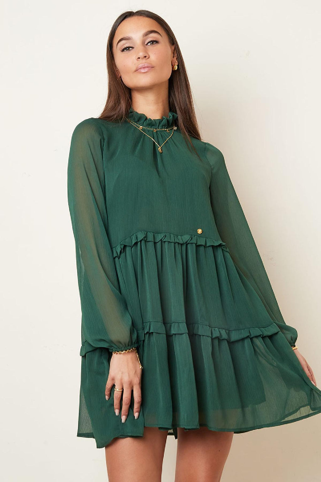 Ruffle chiffon dress Blue S