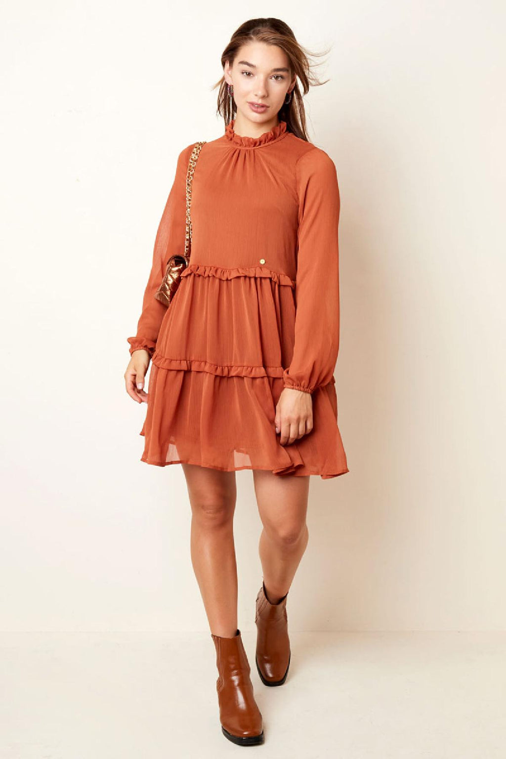 Ruffle chiffon dress Blue S