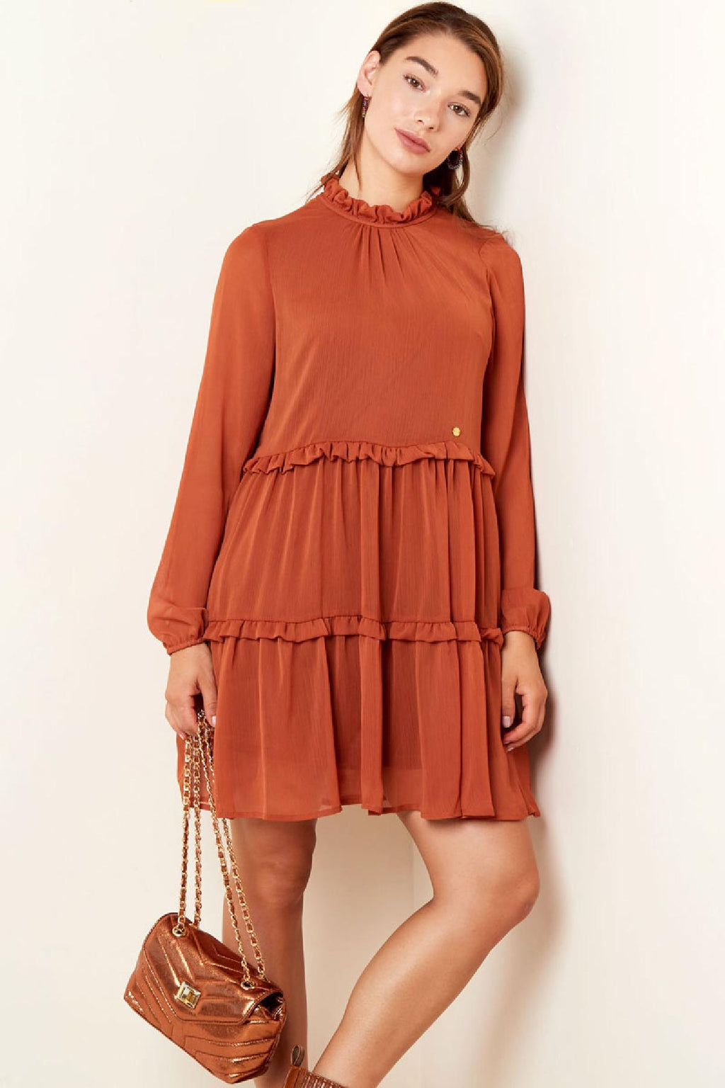 Ruffle chiffon dress Blue S