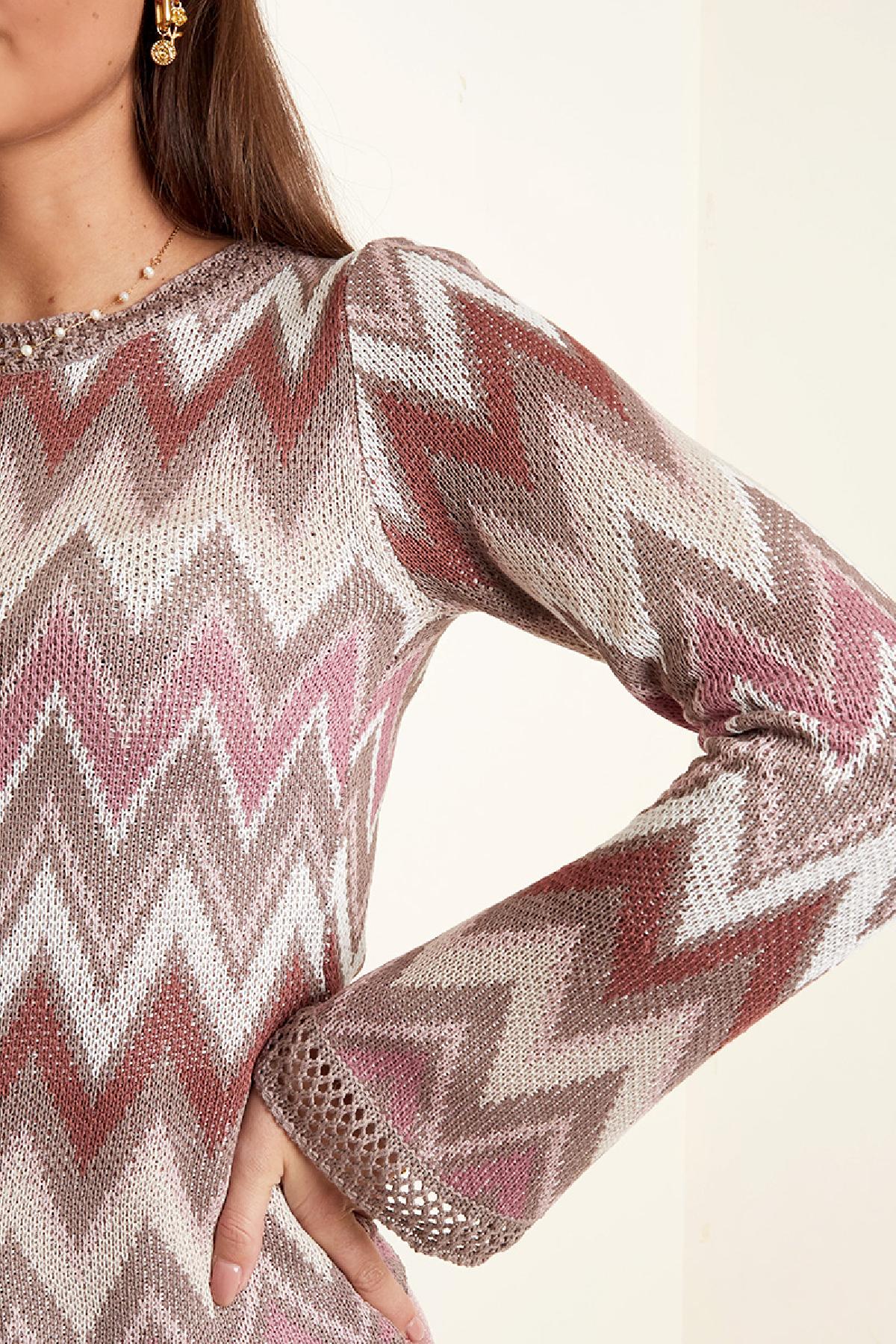 Crochet flare long sleeve top Black S