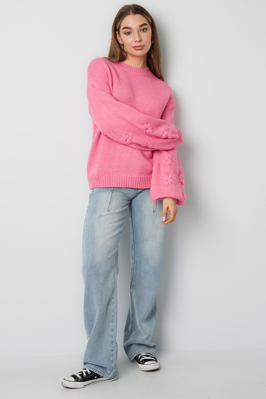 Lovely floral touch sweater - gray