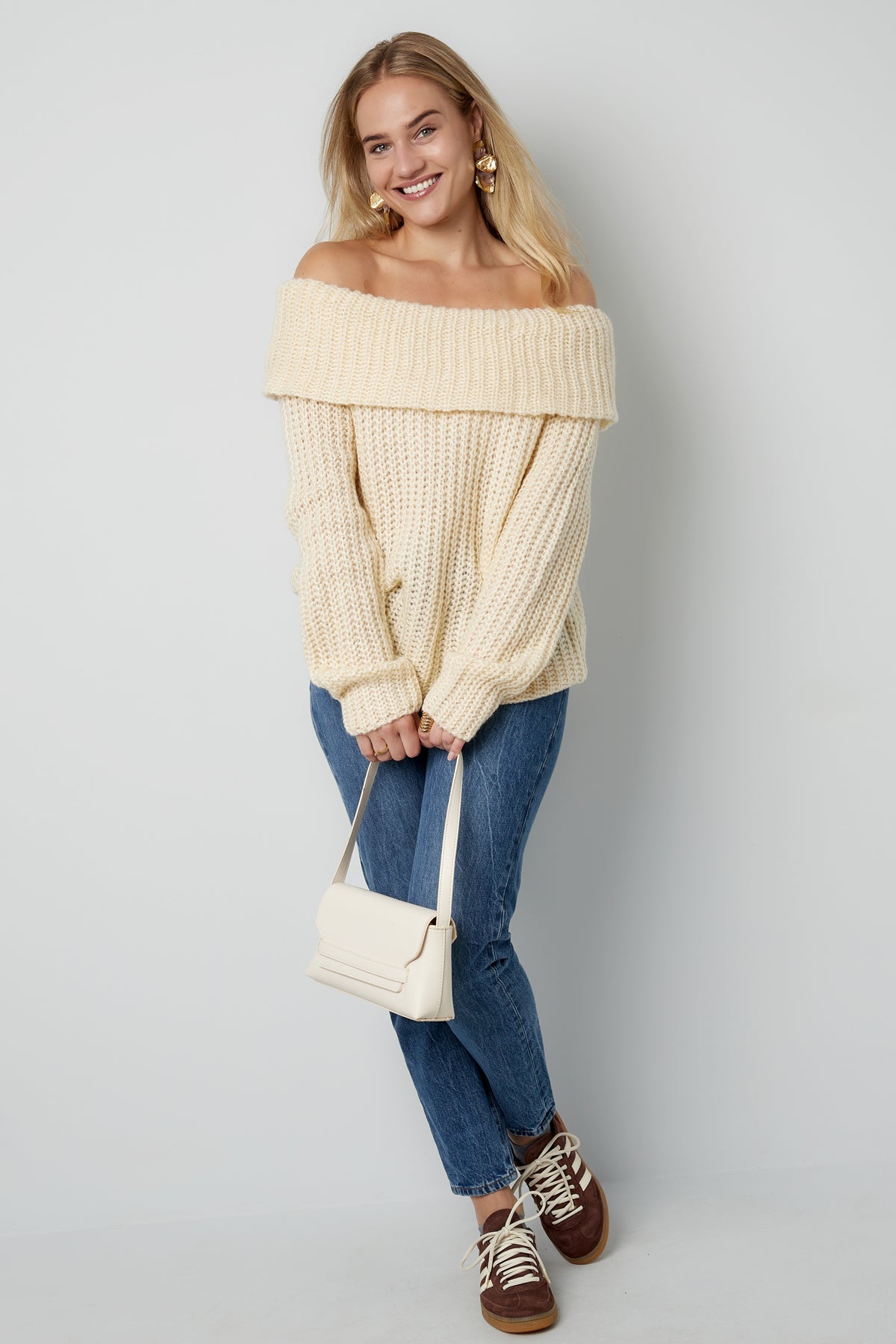 Knitted off-the-shoulder sweater