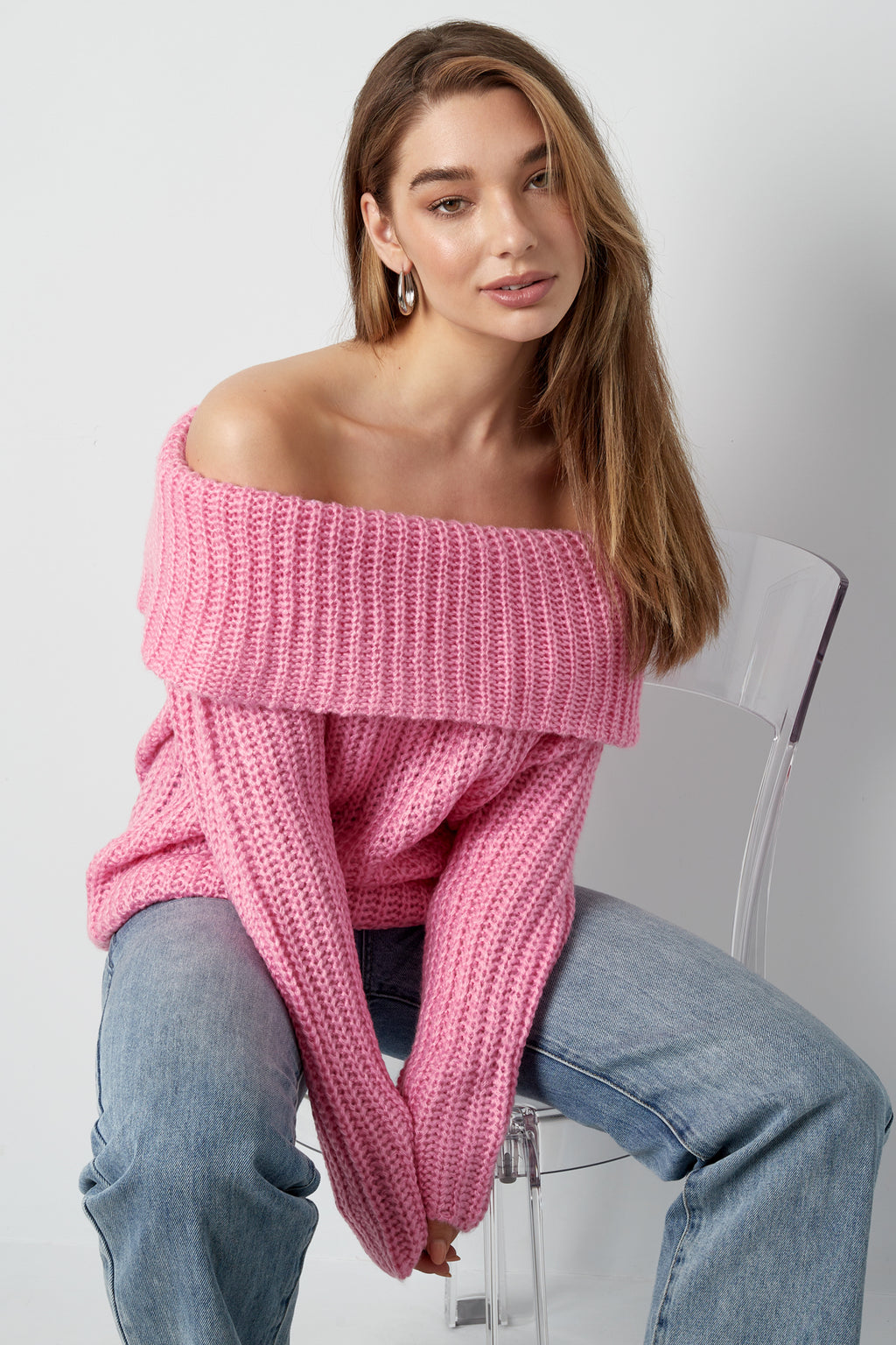 Knitted off-the-shoulder sweater
