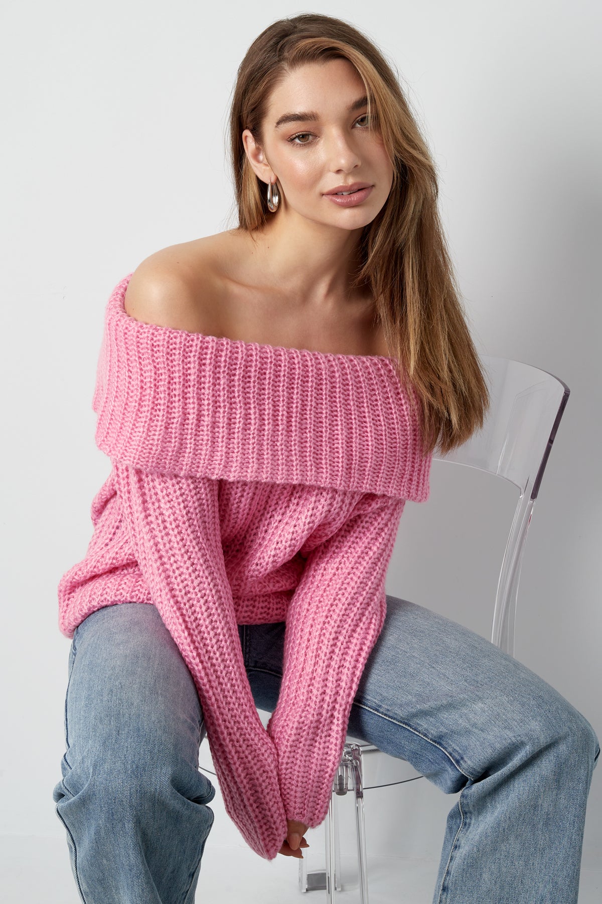 Knitted off-the-shoulder sweater