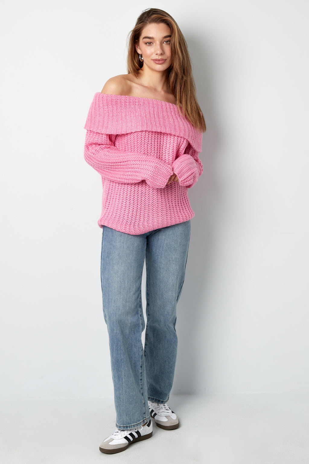 Knitted off-the-shoulder sweater