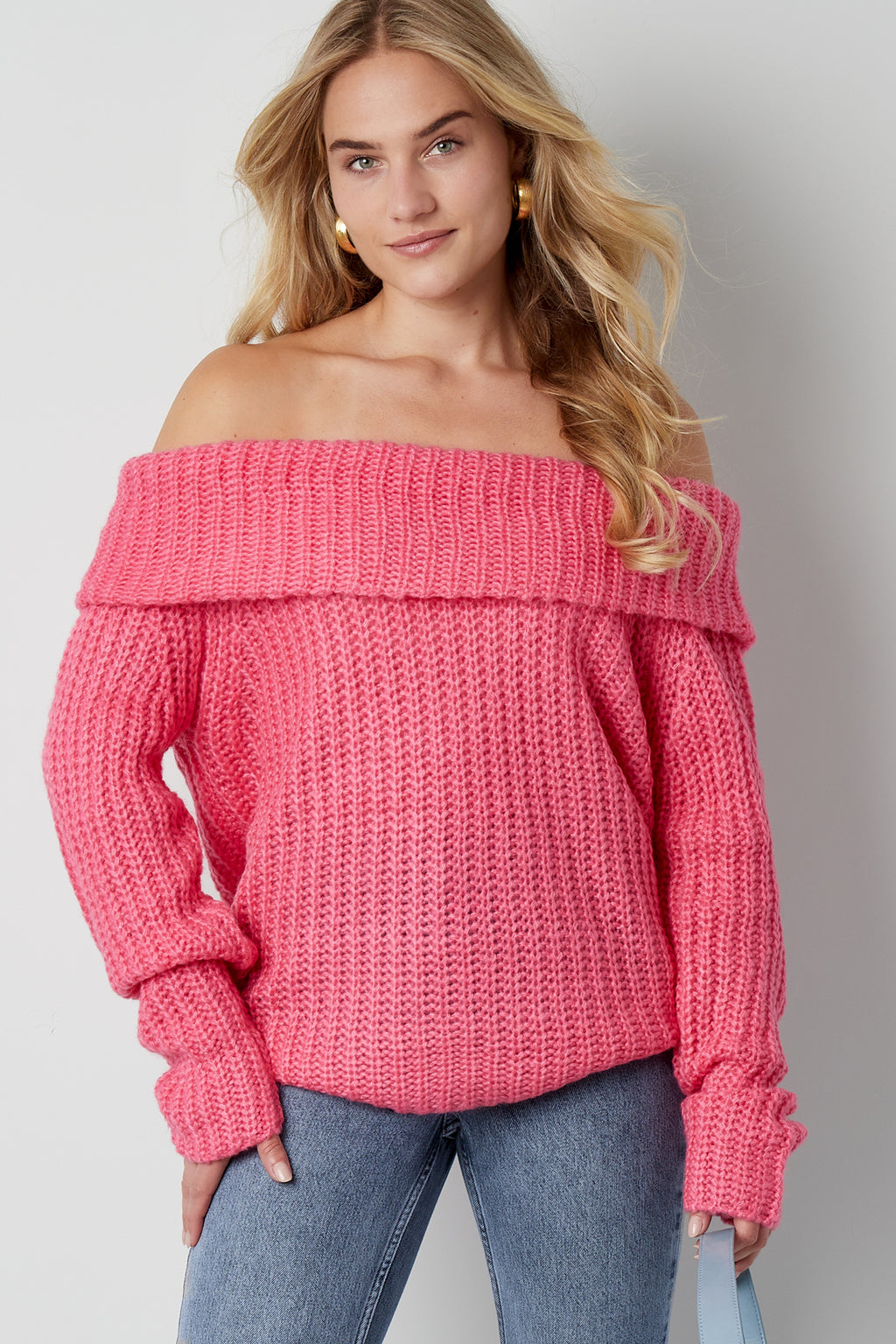 Knitted off-the-shoulder sweater