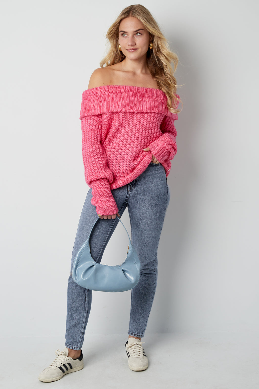 Knitted off-the-shoulder sweater