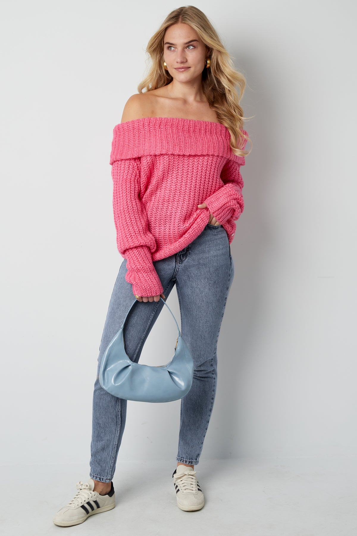 Knitted off-the-shoulder sweater