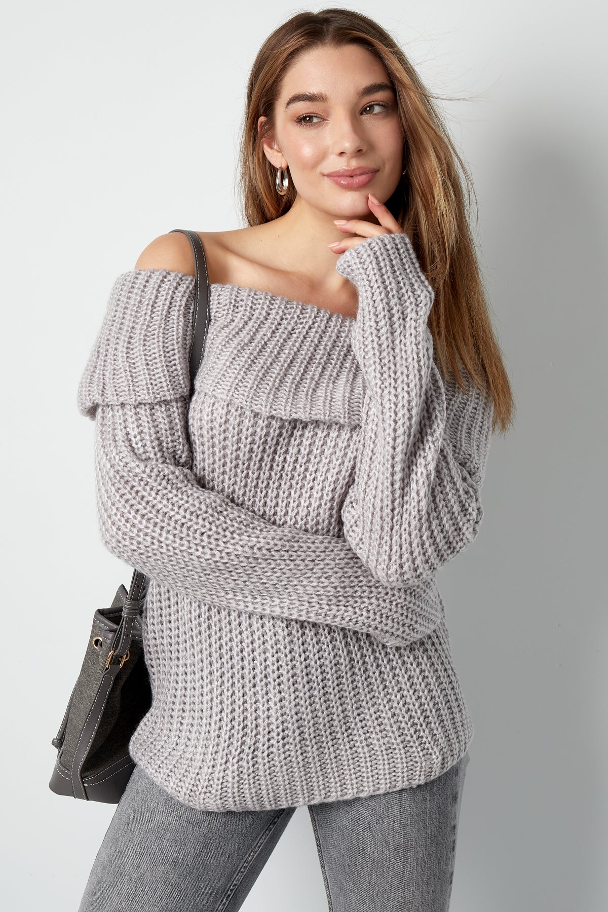 Knitted off-the-shoulder sweater