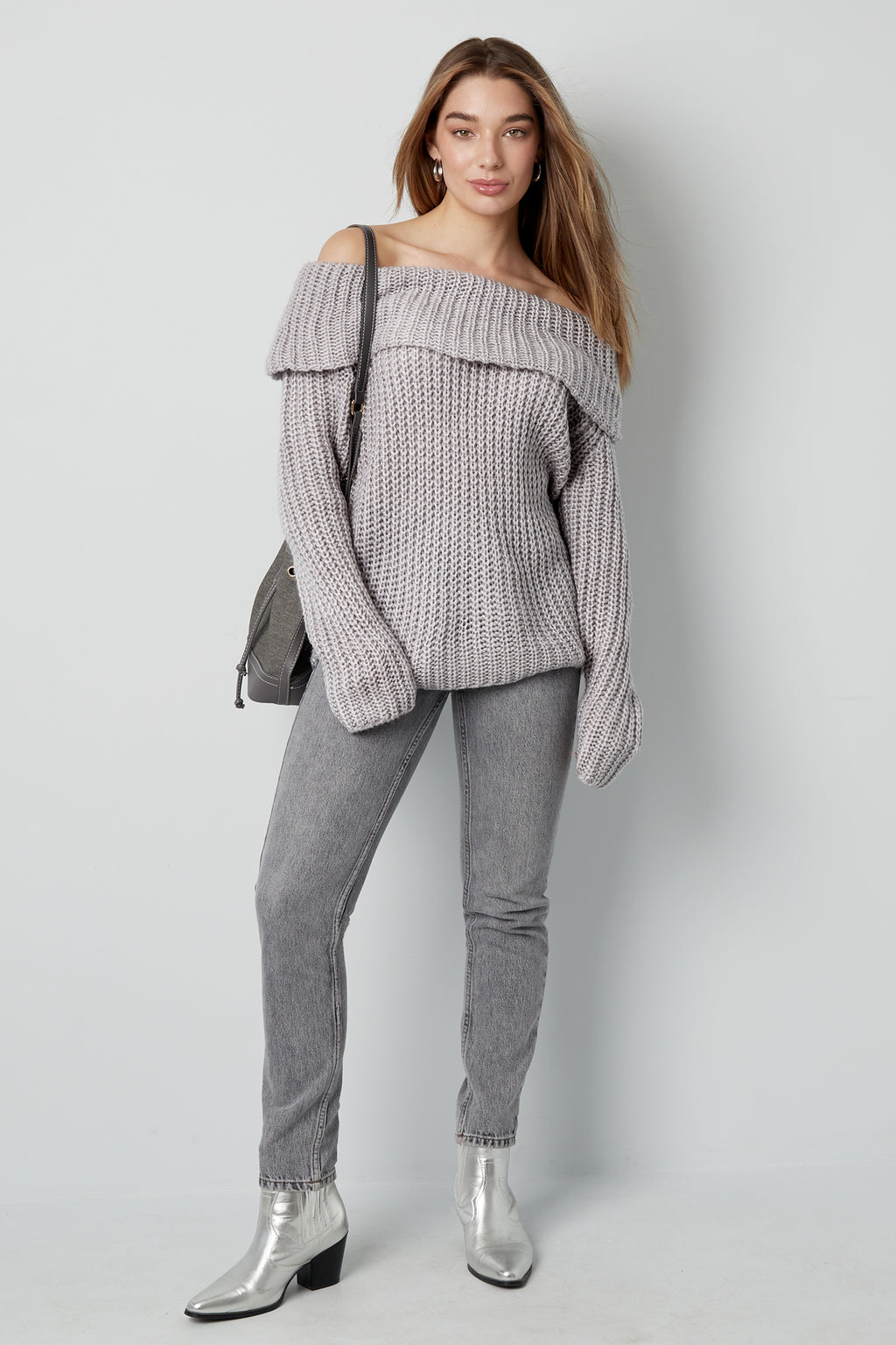 Knitted off-the-shoulder sweater