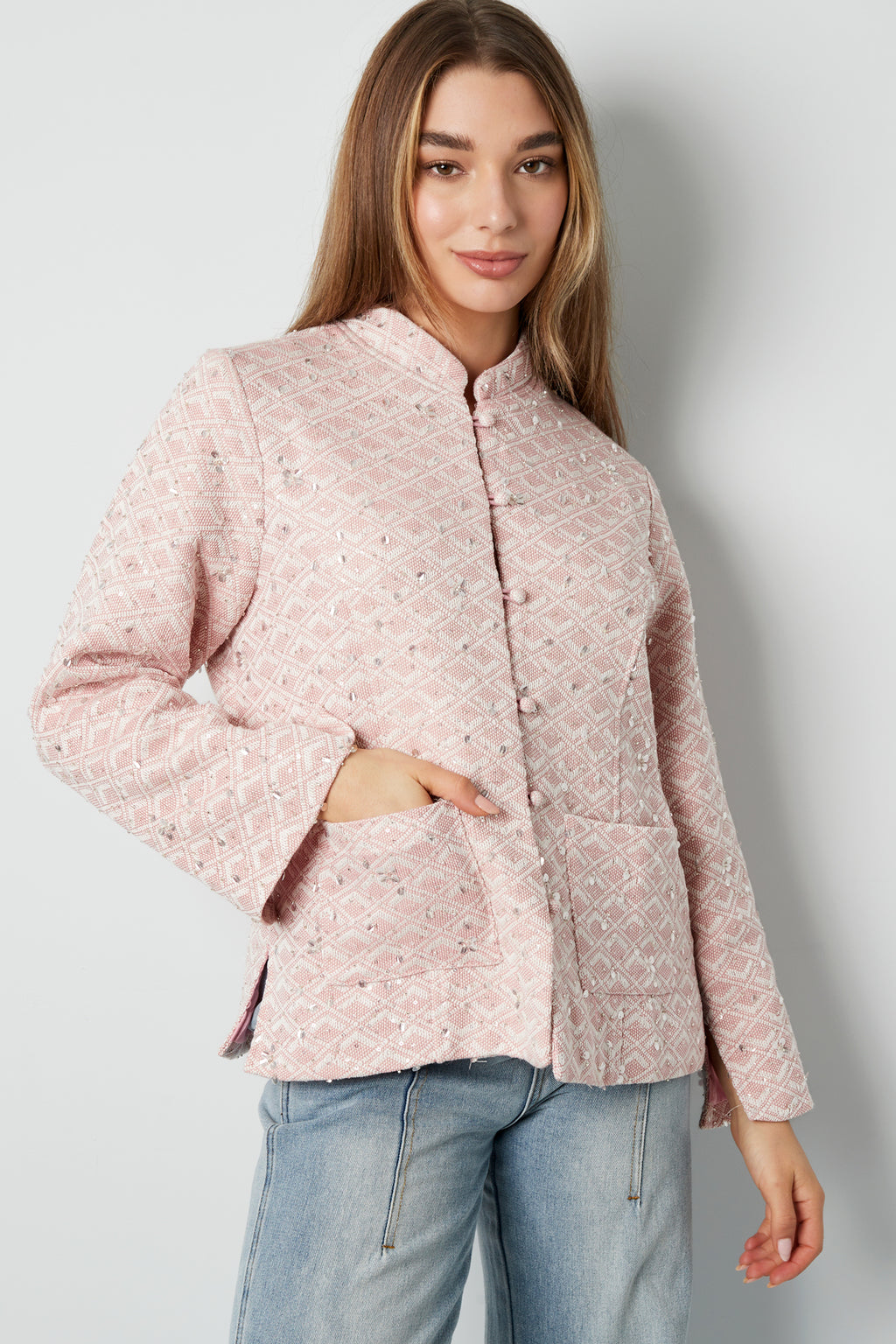 Fabric jacket with glitter