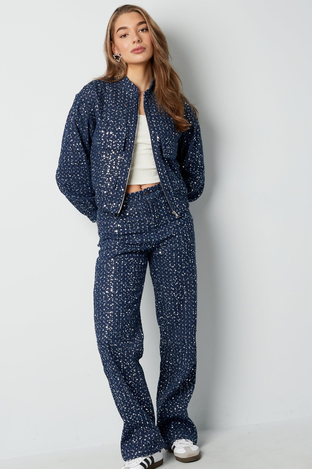 Denim jacket with sequins