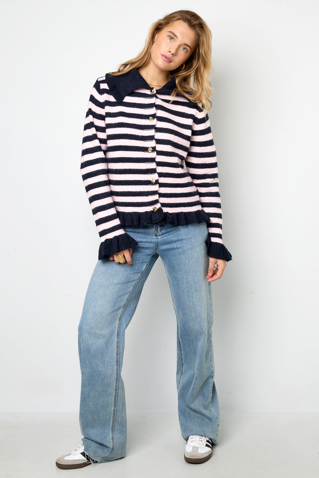 Polyester fiber (polyester) Knit cardigan Stripes Casual Fall/Winter  Clothes