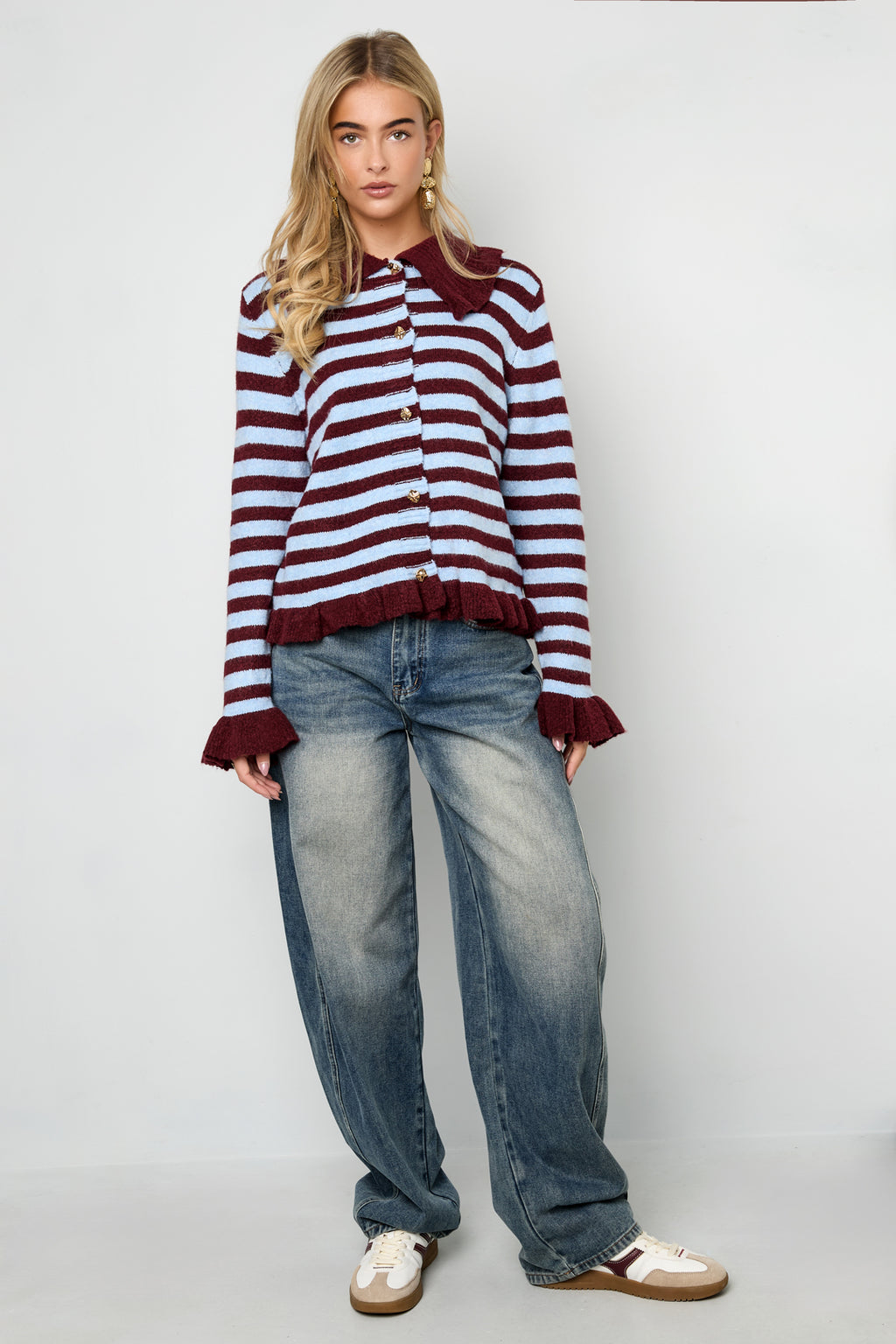 Polyester fiber (polyester) Knit cardigan Stripes Casual Fall/Winter  Clothes