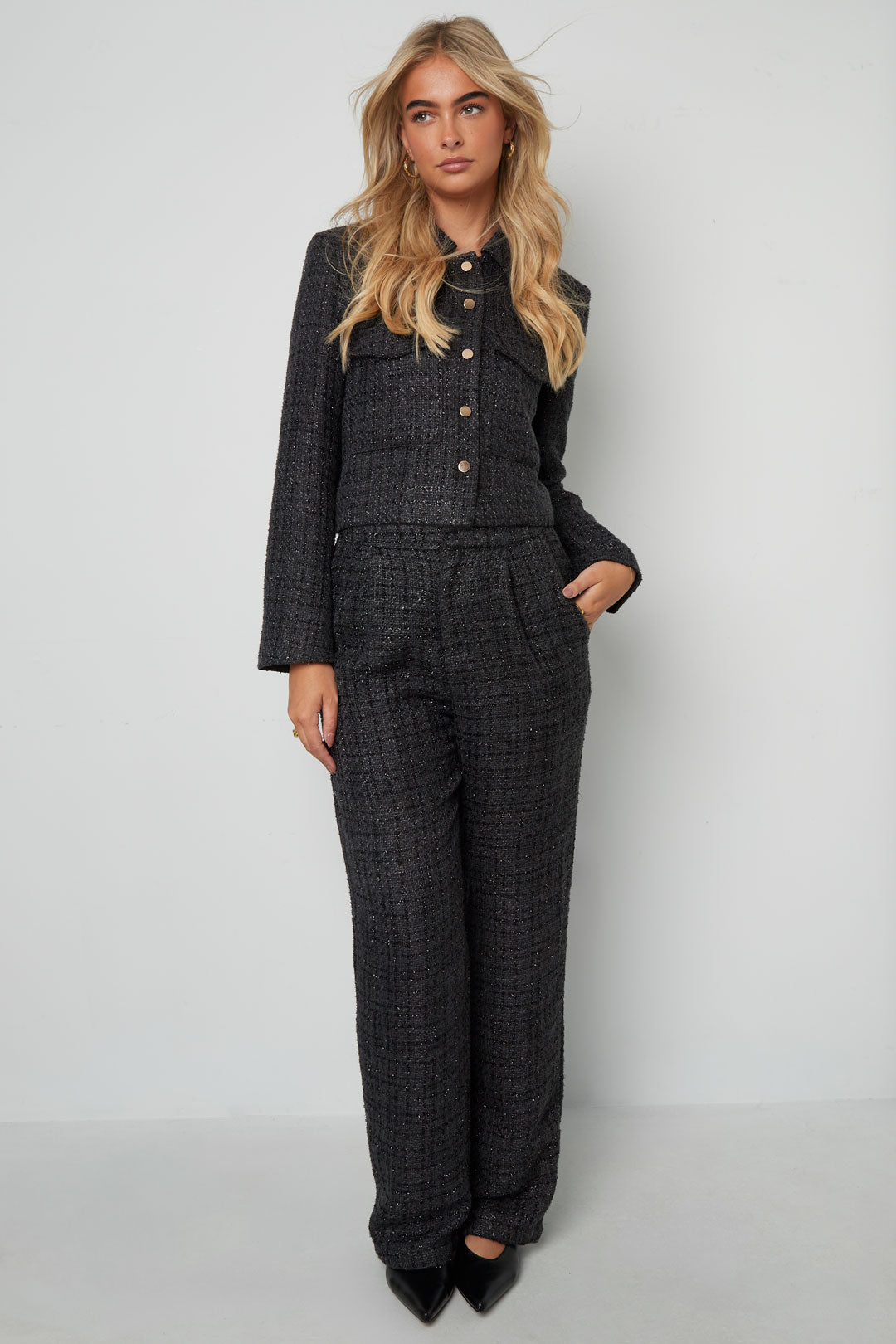Polyester fiber (polyester) Straight pants Checkered Elegant Fall/Winter  Clothes
