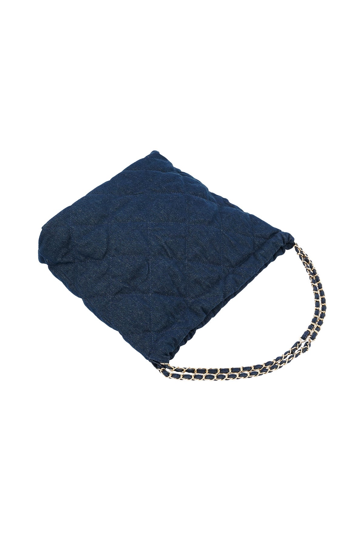 Denim bag with stitched motif and chain