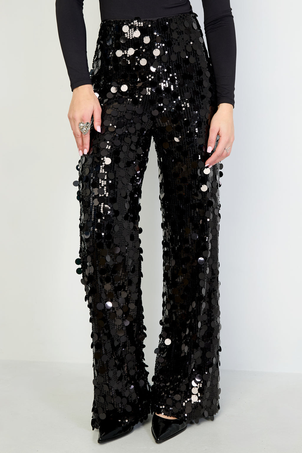 Polyester fiber (polyester) Straight pants Sequins Elegant All Fit  Clothes