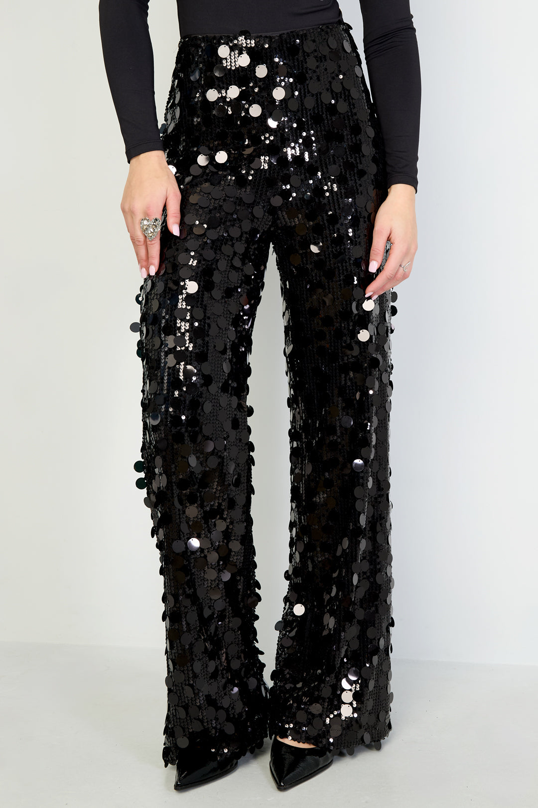 Polyester fiber (polyester) Straight pants Sequins Elegant All Fit  Clothes
