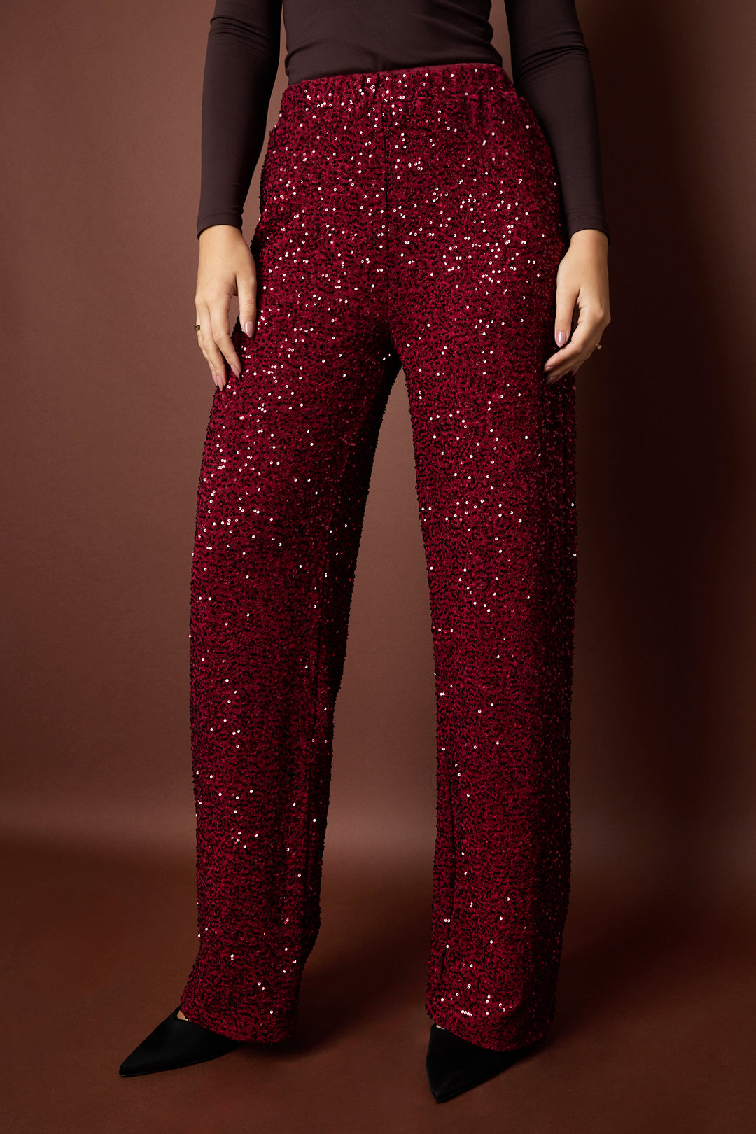 Polyester fiber (polyester) Straight pants Sequins Elegant Fall/Winter  Clothes