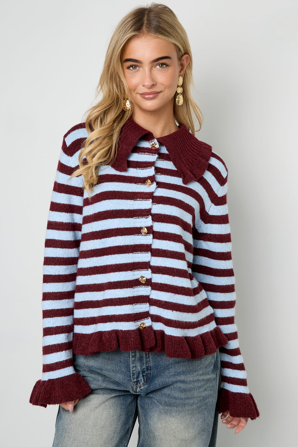 Polyester fiber (polyester) Knit cardigan Stripes Casual Fall/Winter  Clothes