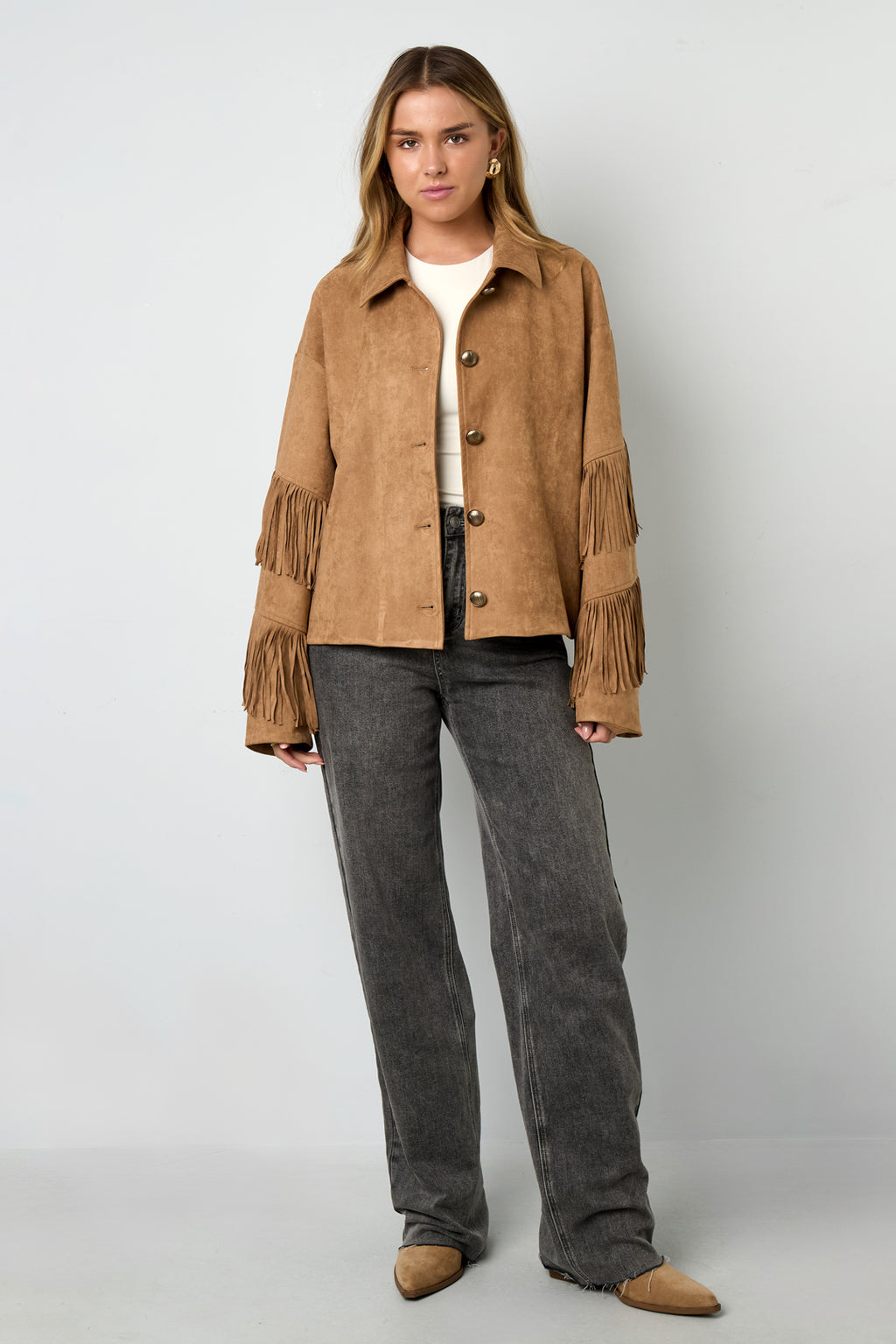 Suede-look jacket with fringes