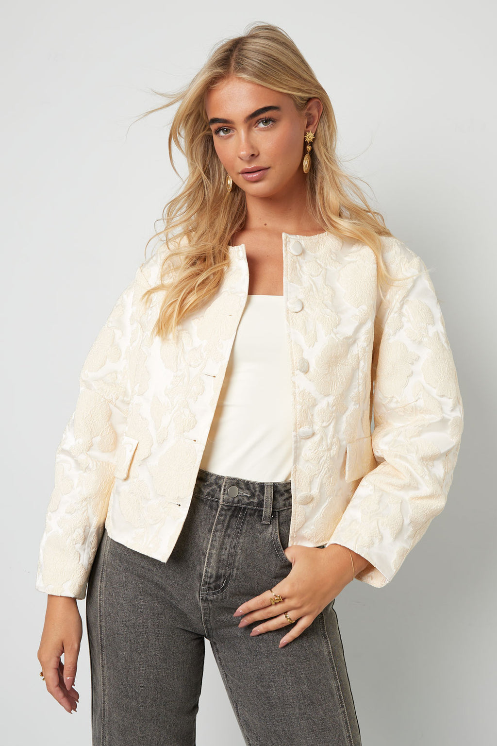 Jacquard Balloon Sleeve Jacket