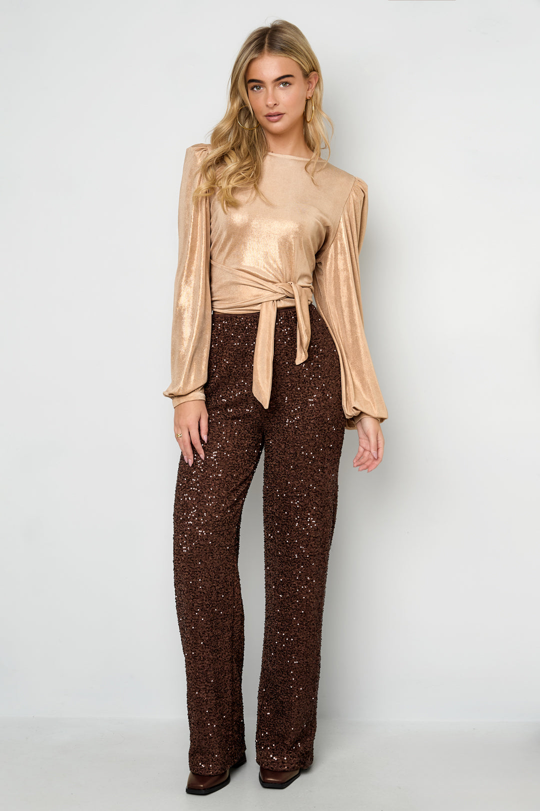 Polyester fiber (polyester) Straight pants Sequins Elegant Fall/Winter  Clothes