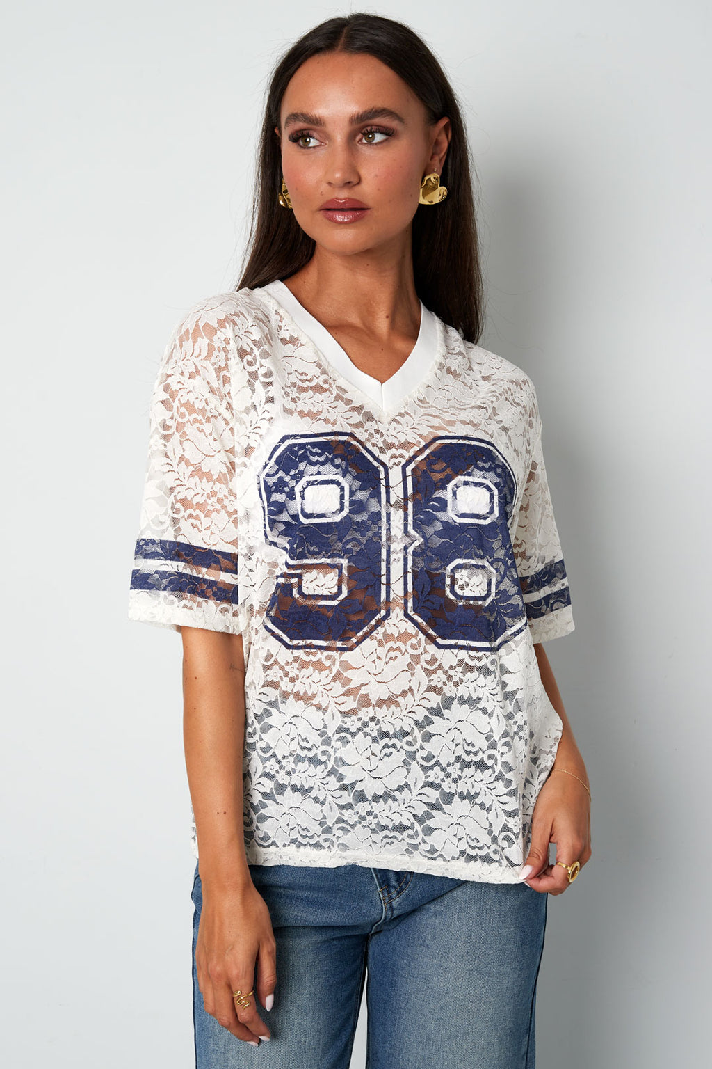 V-Neck Lace American T-shirt