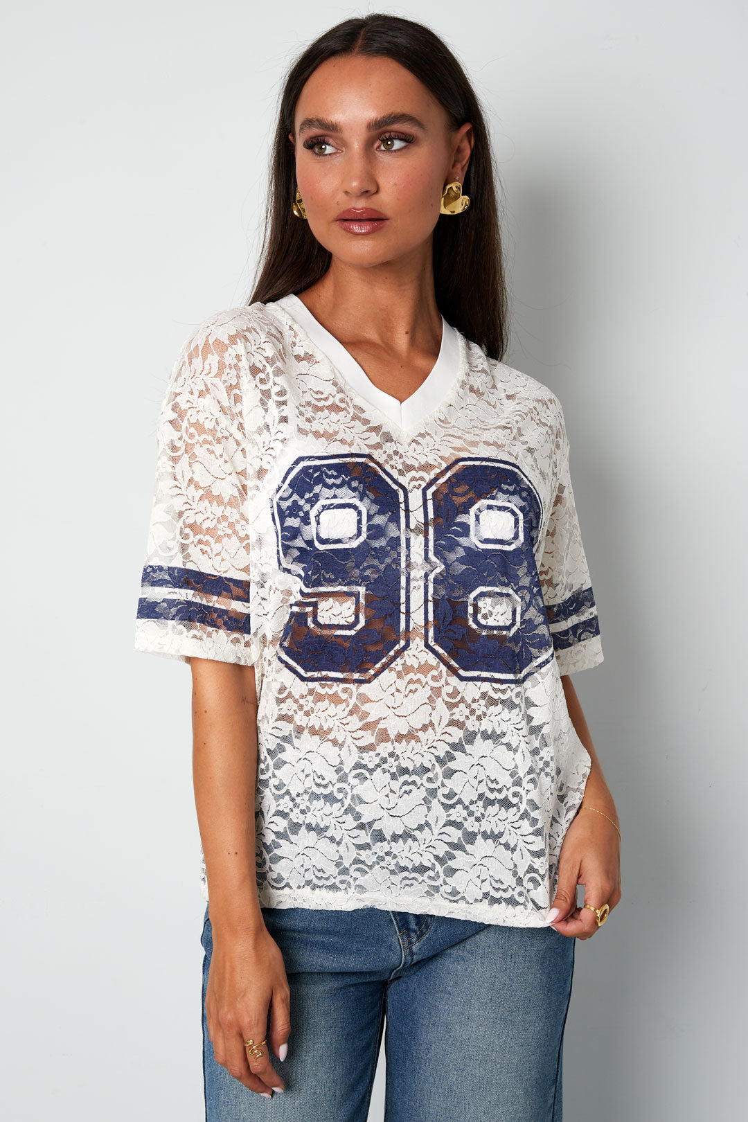 V-Neck Lace American T-shirt