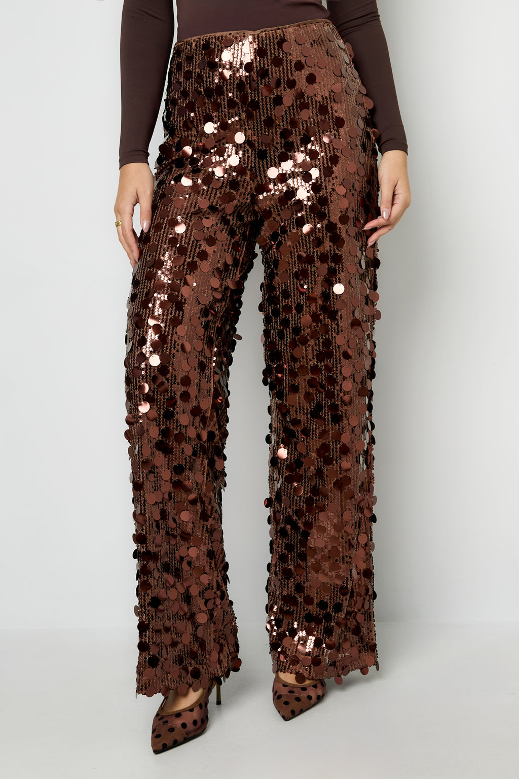 Polyester fiber (polyester) Straight pants Sequins Elegant All Fit  Clothes